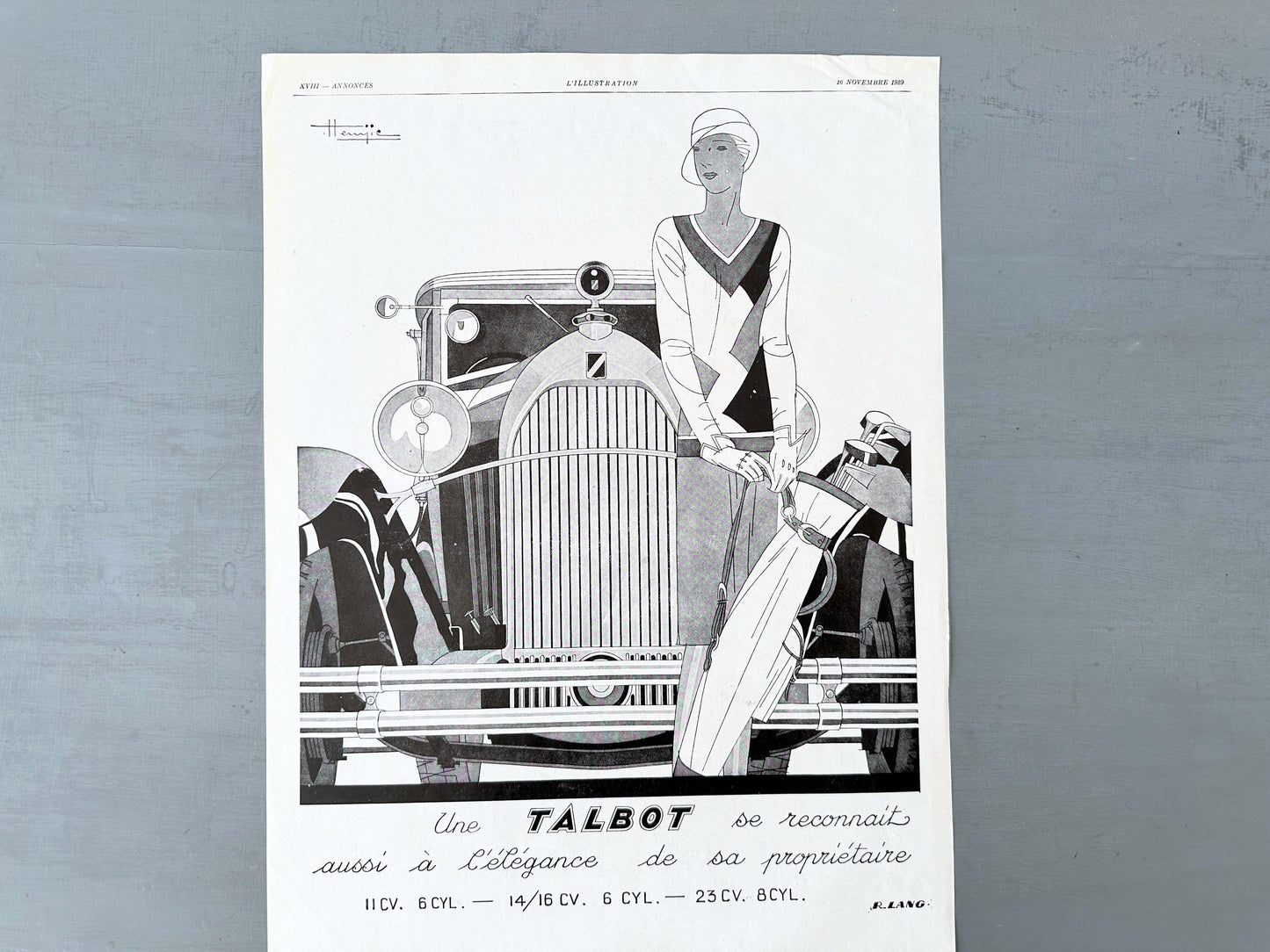Original 1930s French Talbot Car Advertisement Print from Vintage Magazine: Authentic Art Deco Automobile Wall Art