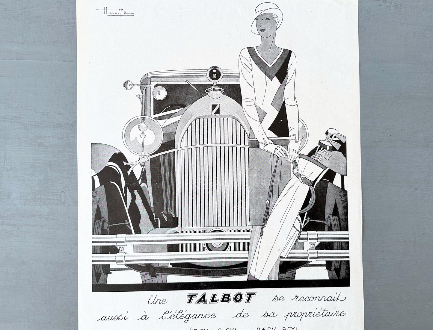 Original 1930s French Talbot Car Advertisement Print from Vintage Magazine: Authentic Art Deco Automobile Wall Art