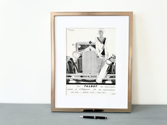 Original 1930s French Talbot Car Advertisement Print from Vintage Magazine: Authentic Art Deco Automobile Wall Art