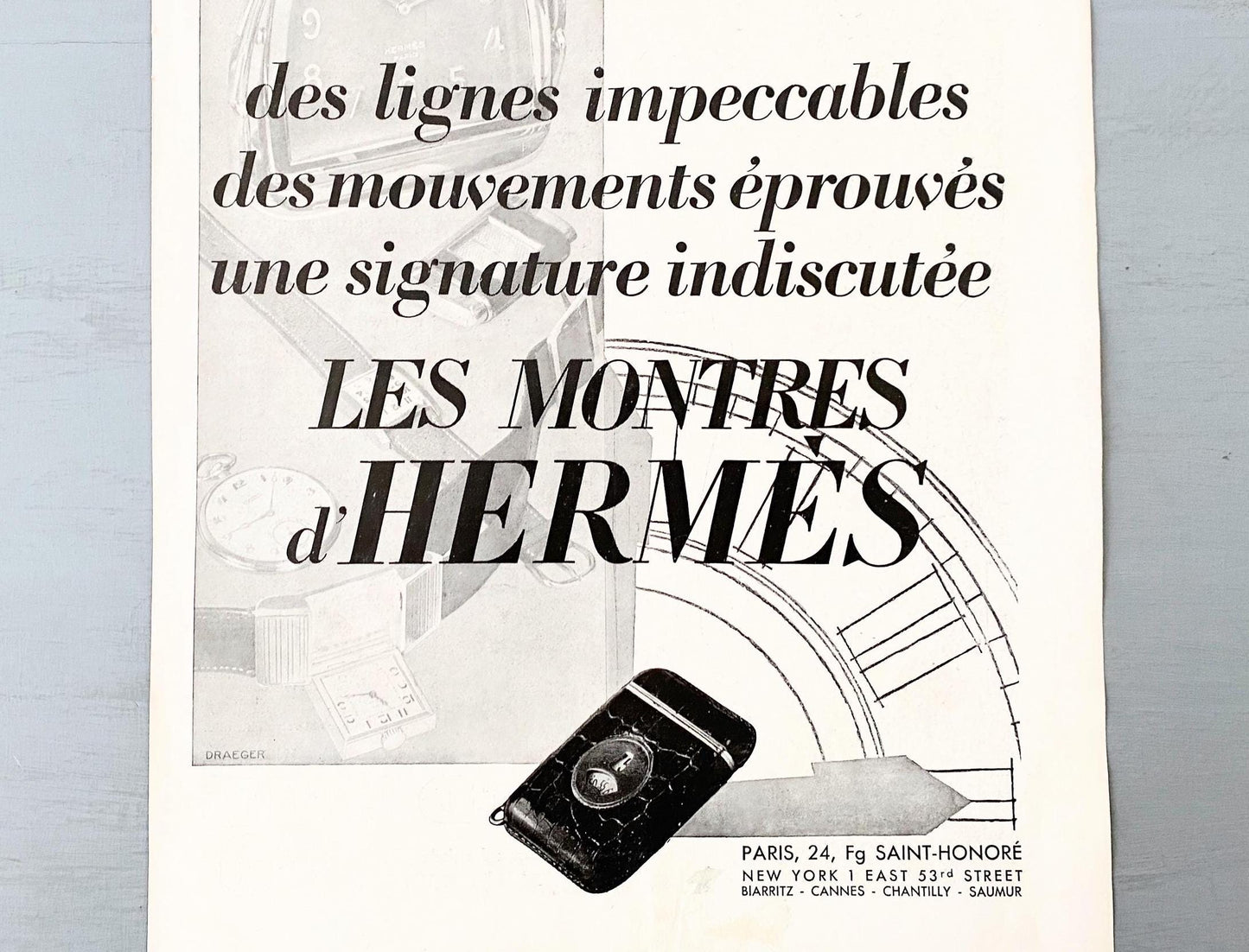Authentic 1930s Vintage Hermes Advertisement Wall Art Print, Swiss Watch Luxury Brand Poster