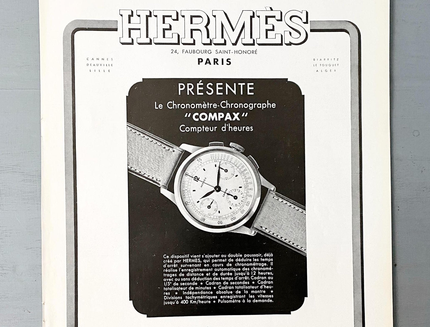 Authentic 1930s Vintage Hermes Watch Ad Print: Original French Luxury Poster