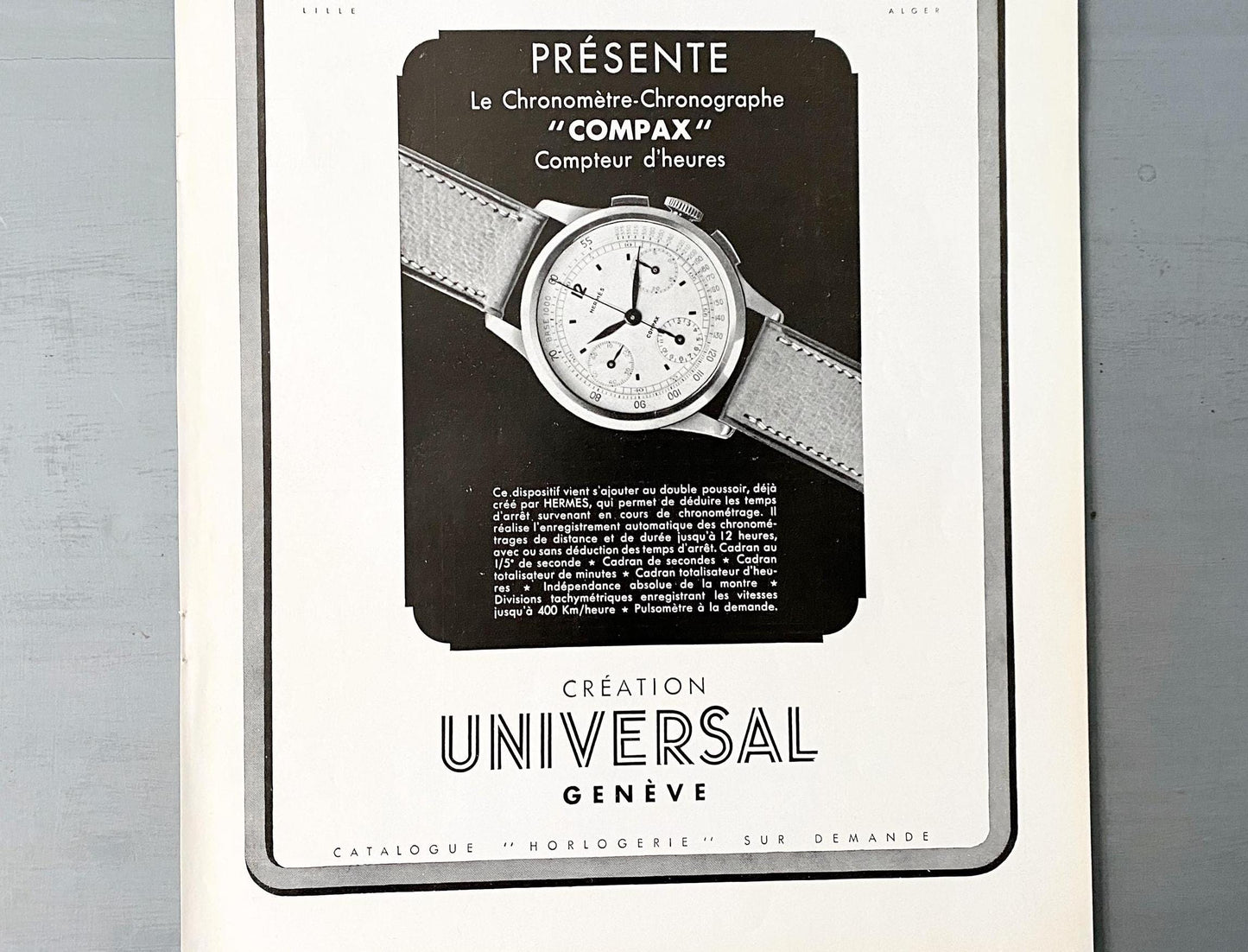 Authentic 1930s Vintage Hermes Watch Ad Print: Original French Luxury Poster