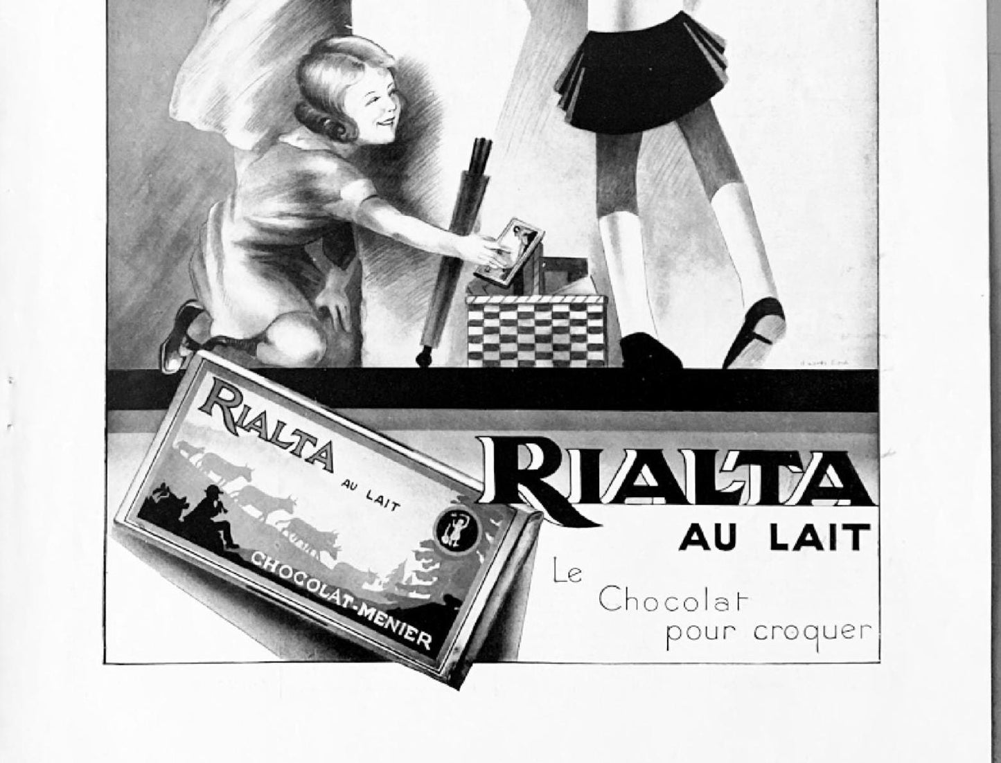 Original 1930s Vintage French Chocolate Advertisement Poster, Funny Kids Wall Art Print