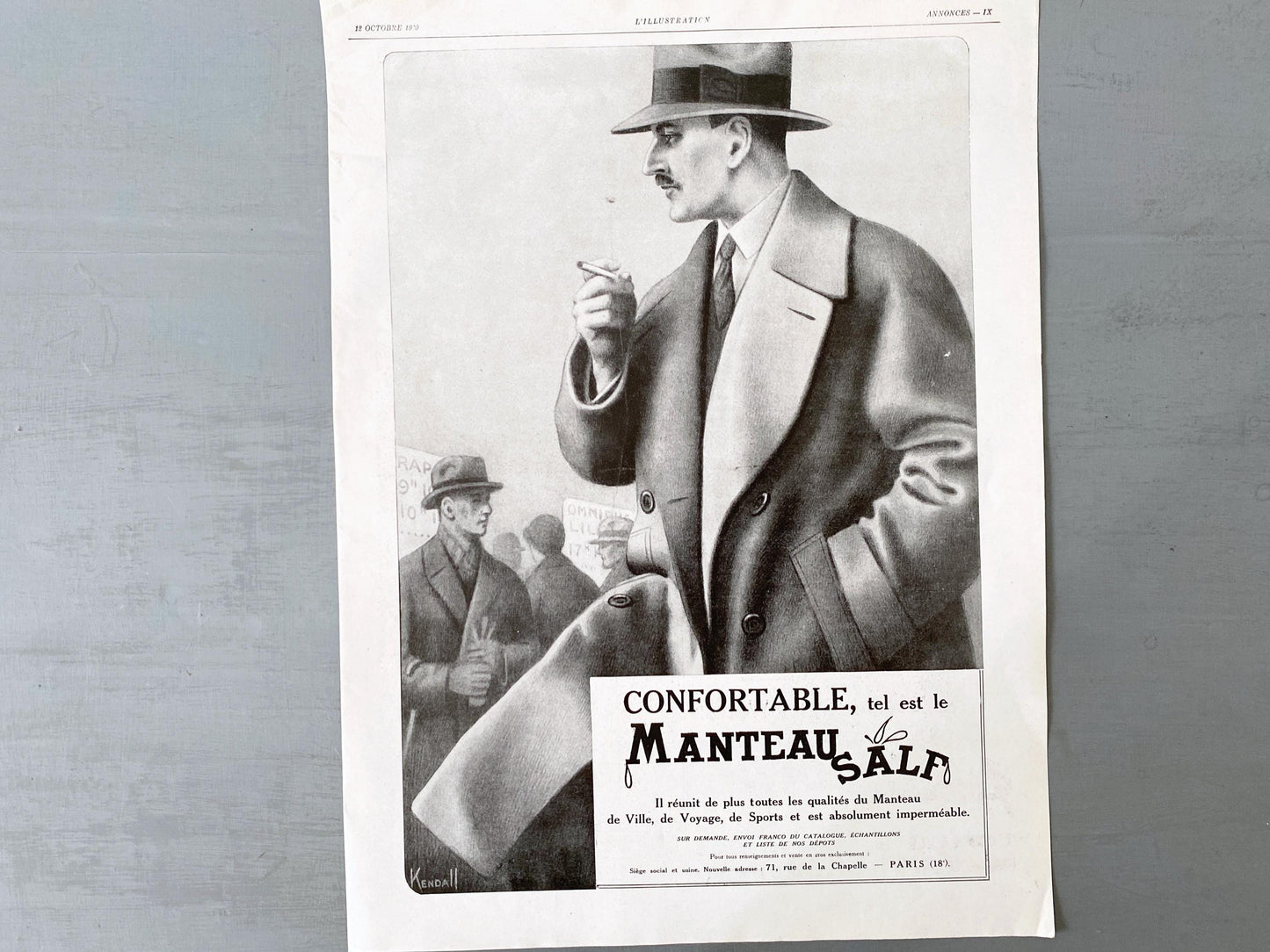 Original 1920s Vintage French Menswear Ad Print: Authentic Art Deco Fashion Illustration
