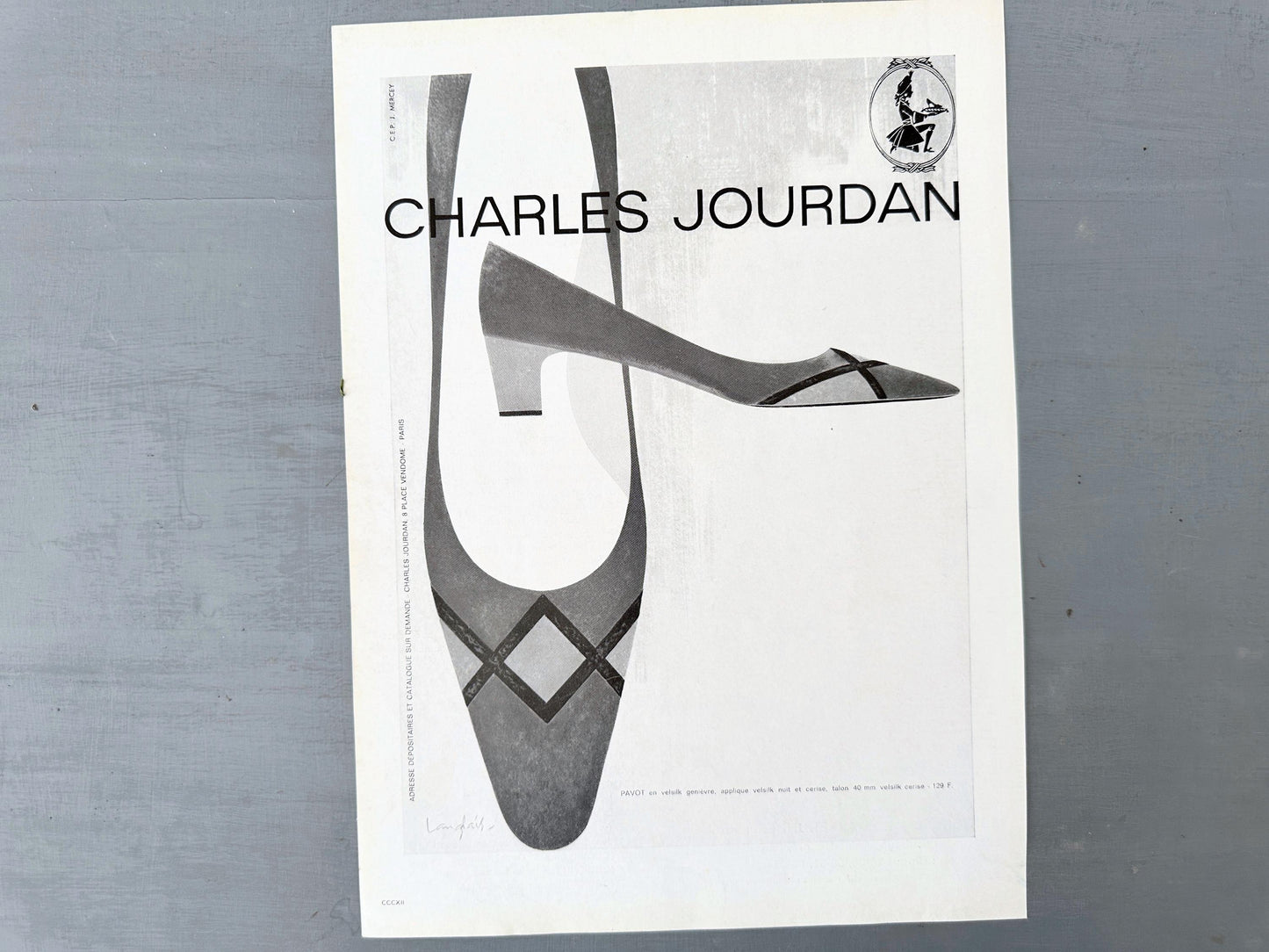Vintage Charles Jourdan Shoe Ad Print: French Fashion Illustration