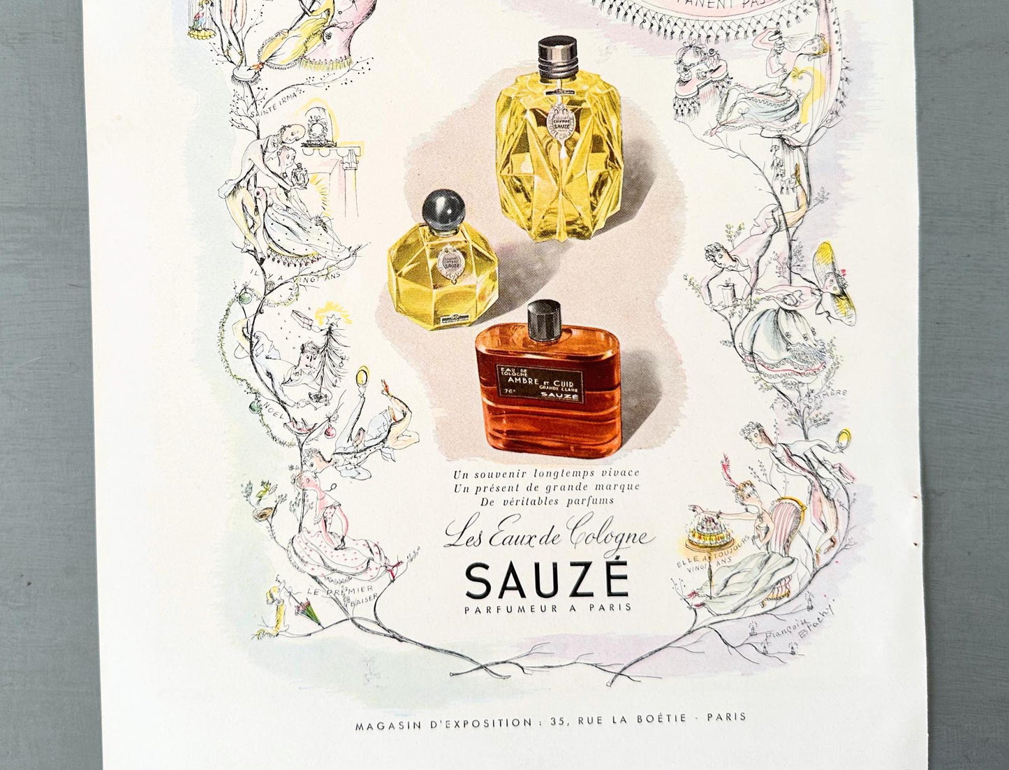 Vintage Sauze Perfume Advertisement Print: Francoise Estachy Lithograph