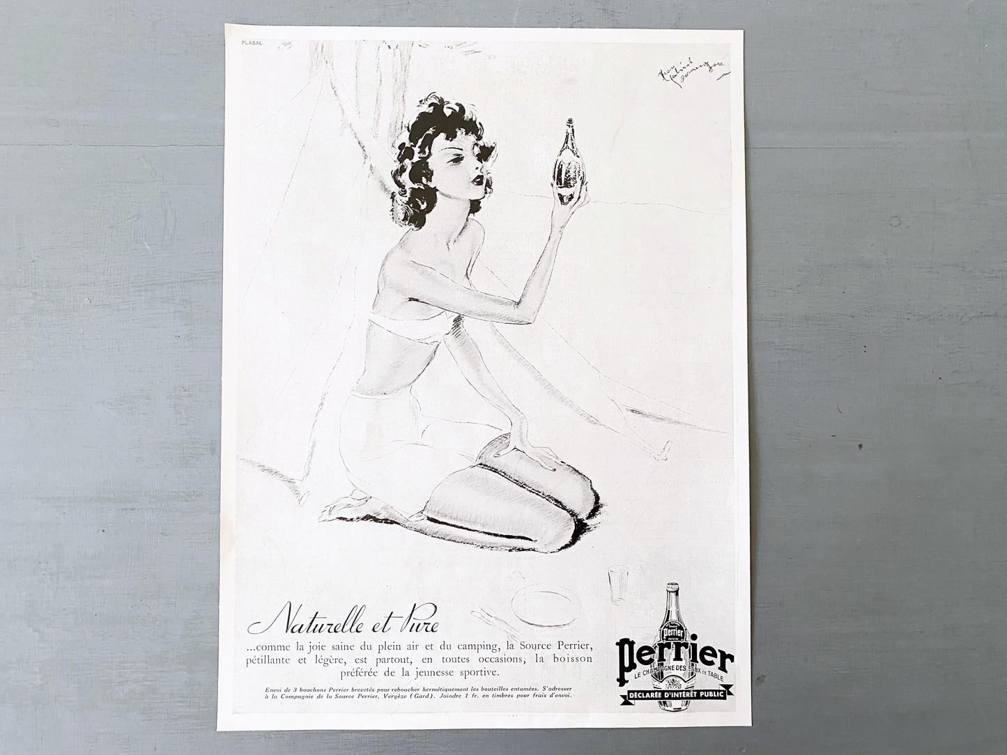 Authentic 1950s Vintage Perrier Ad Poster: Rare French Mineral Water Print, Mid-Century Wall Art