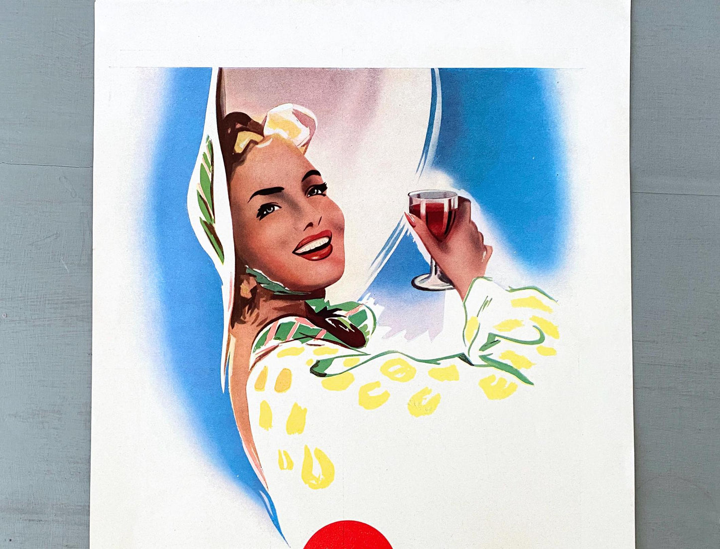 Authentic 1950s Vintage Martini Ad Poster: Mid-Century French Aperitif Illustration