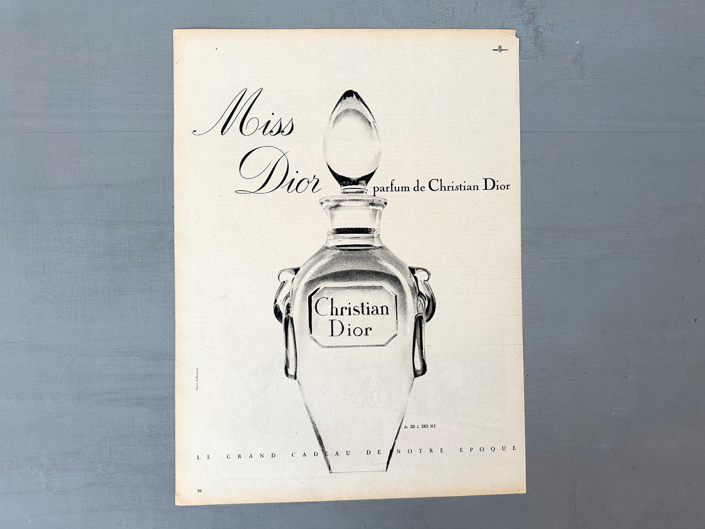 Authentic 1950s Vintage Dior Perfume Bottle Print: Original French Advertisement