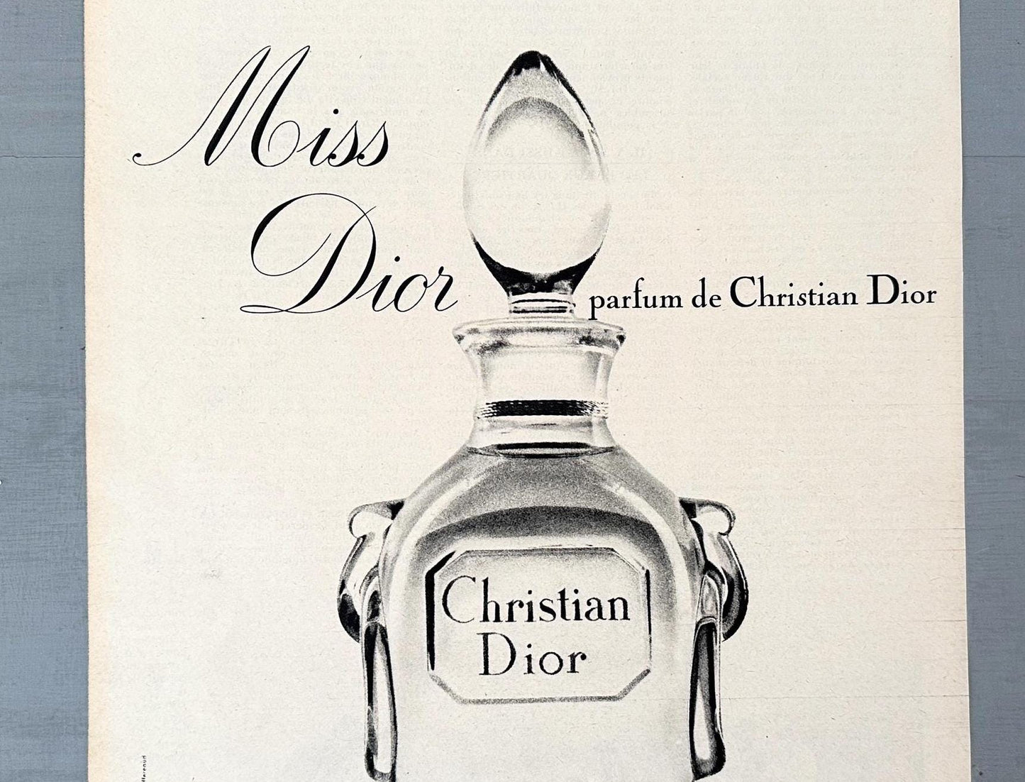 Authentic 1950s Vintage Dior Perfume Bottle Print: Original French Advertisement