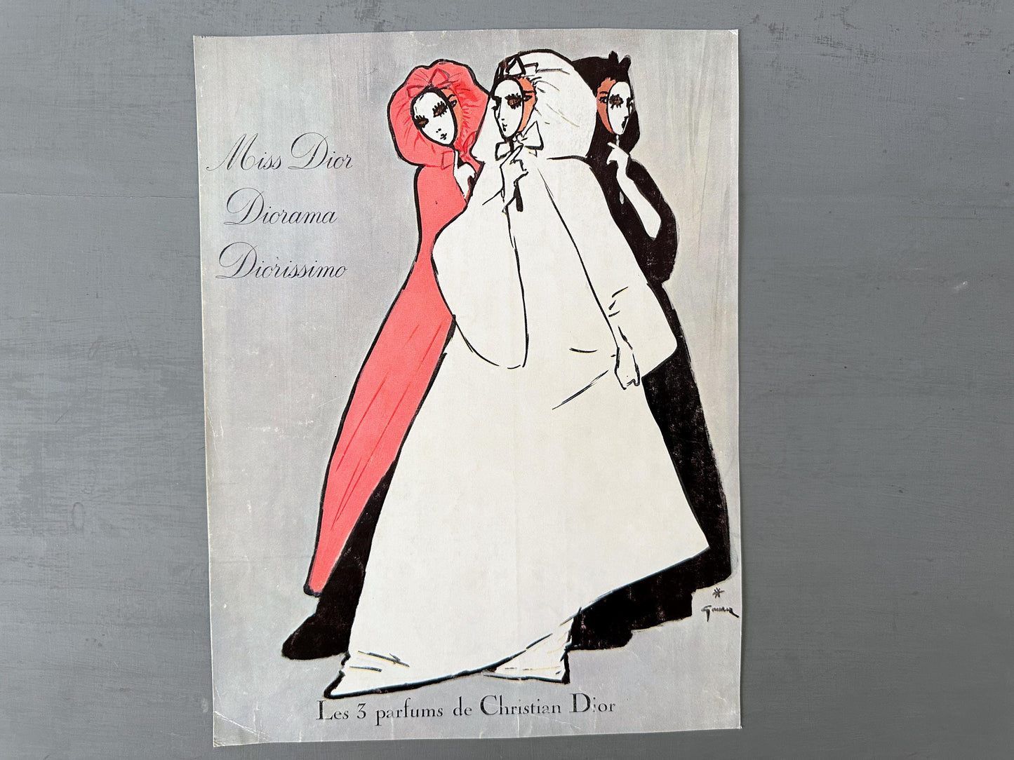 Authentic 1960s Vintage Dior Perfume Poster by Rene Gruau: Glam Fashion Wall Art