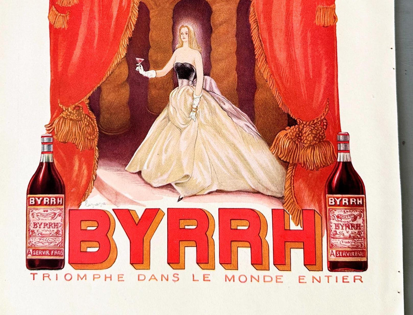 Authentic 1930s Vintage Byrrh Aperitif Advertisement Print: Original Georges Lepape Evening Gown Illustration, Ready to Frame