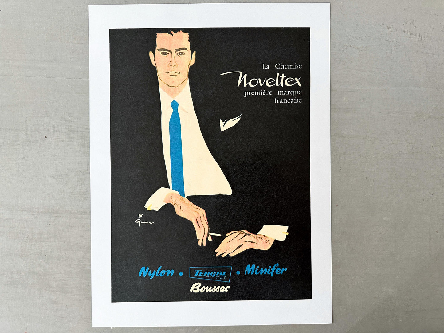Original 1950s Vintage Rene Gruau Men Fashion Print: Paris Style, Rare Designer Wall Art