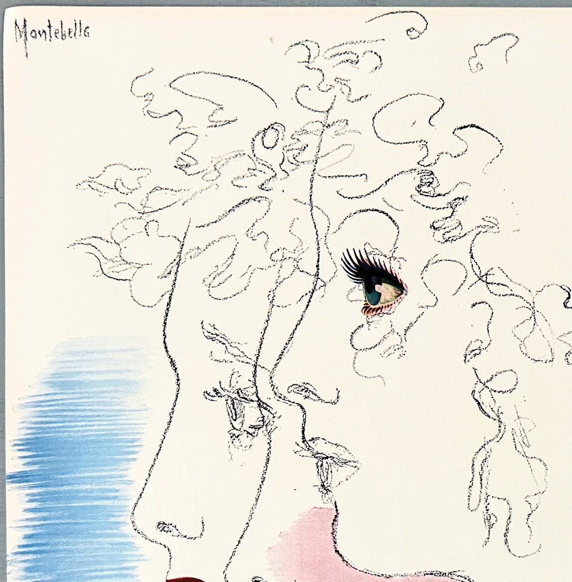 Authentic 1940s Vintage French Vogue Poster: Women Portrait Print, Red Lipstick Make-up Ad