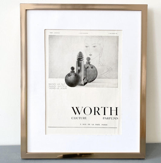 Original 1930s Vintage Worth Perfume Ad Print: French Beauty Illustration Poster