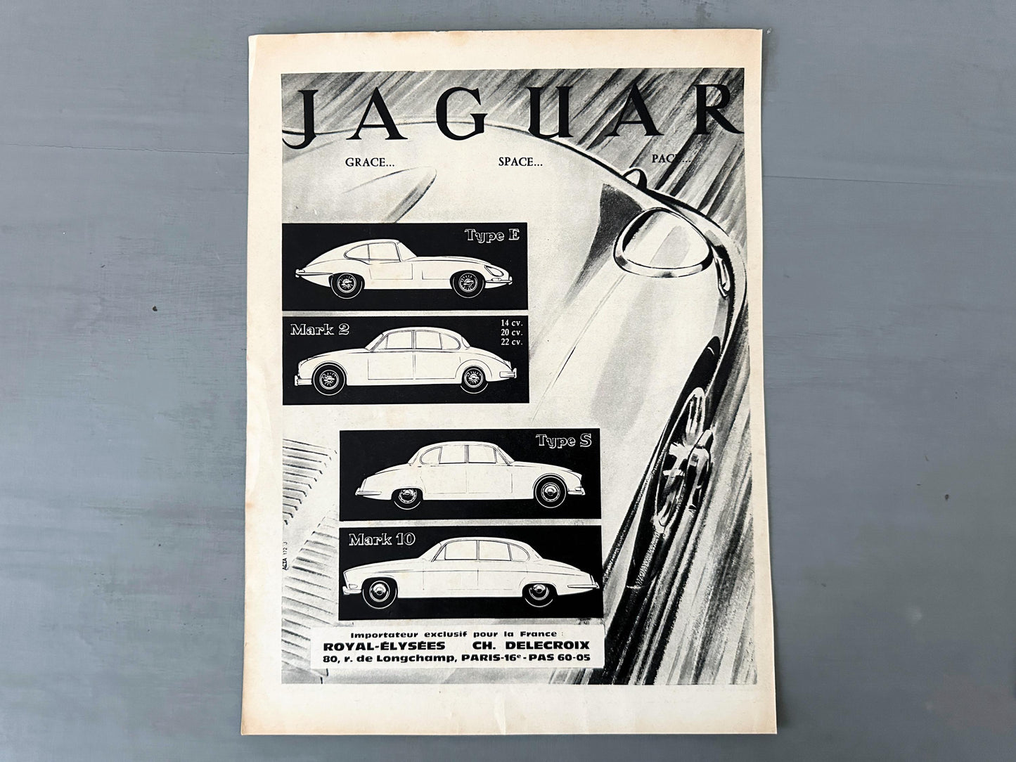 Original 1950s Vintage Jaguar Car Poster: Authentic Retro Wall Art