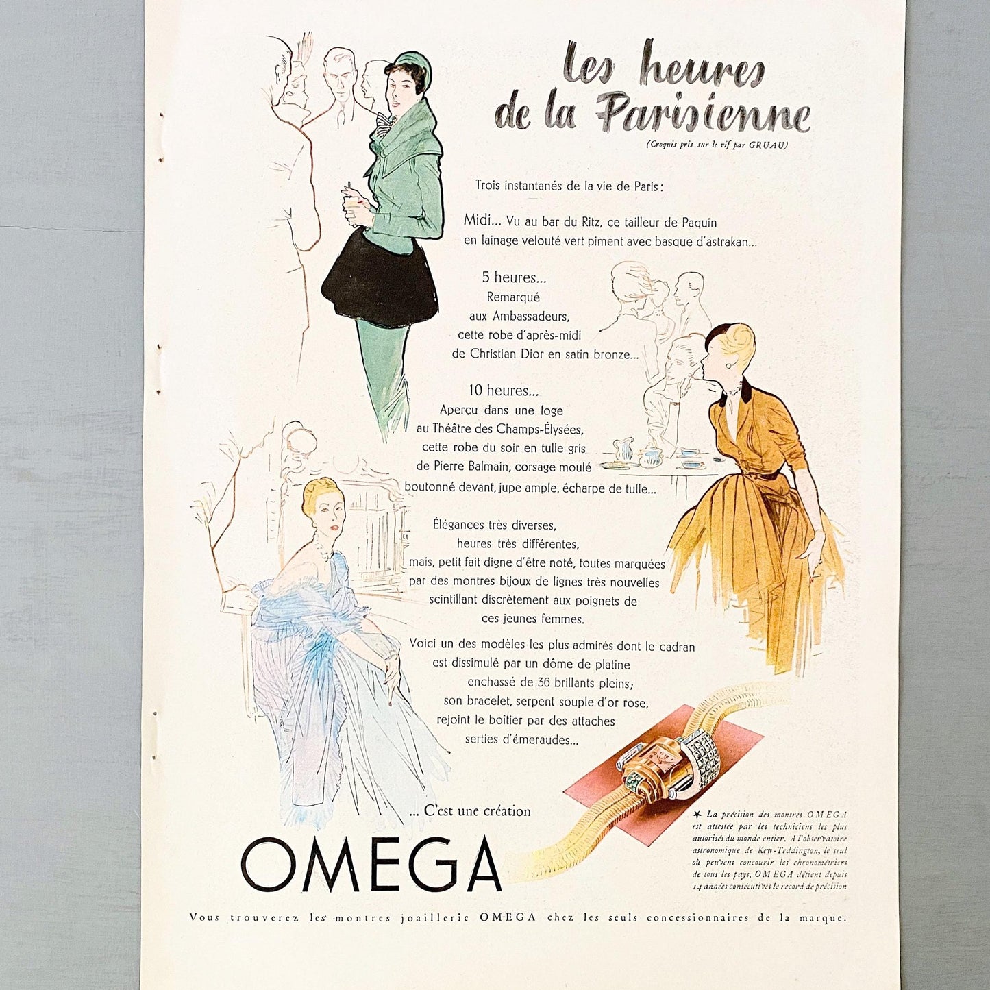 Authentic 1950s Vintage Omega Watch Ad Poster by Rene Gruau: Swiss High Horology Luxury Print