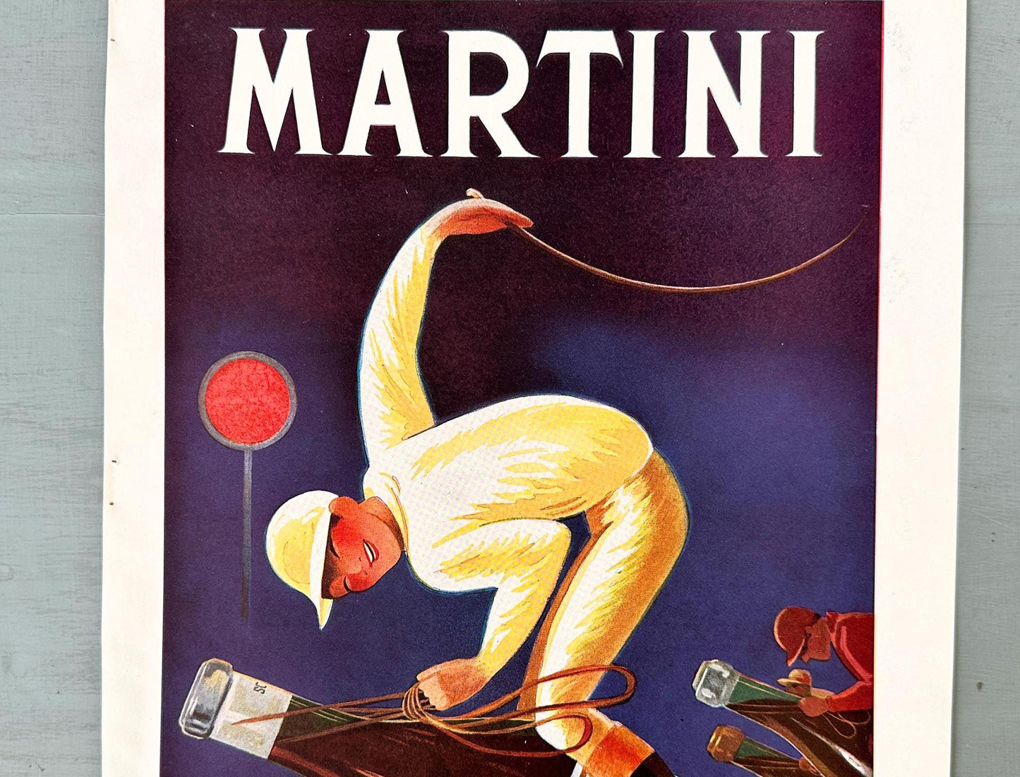 Authentic 1930s Vintage Martini Alcohol Advertisement Poster: Retro Horse Jockey Sport Print