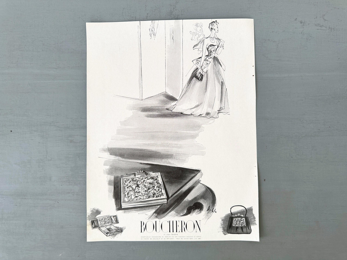 Rare Authentic 1940s Vintage Boucheron Jewelry Print: Mid-Century Paris Fashion Poster