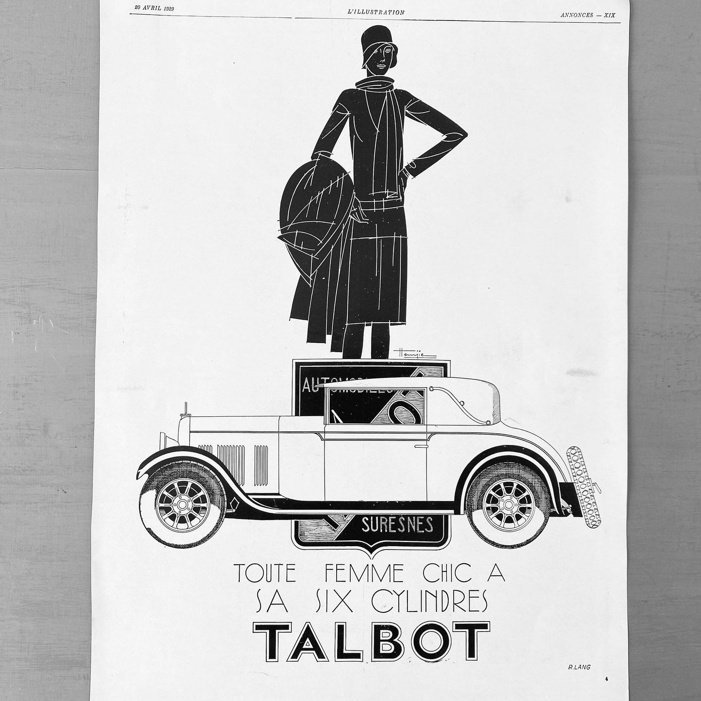 Authentic 1930s Vintage Talbot Car Ad Print: French Mid-Century Garage Wall Art Poster