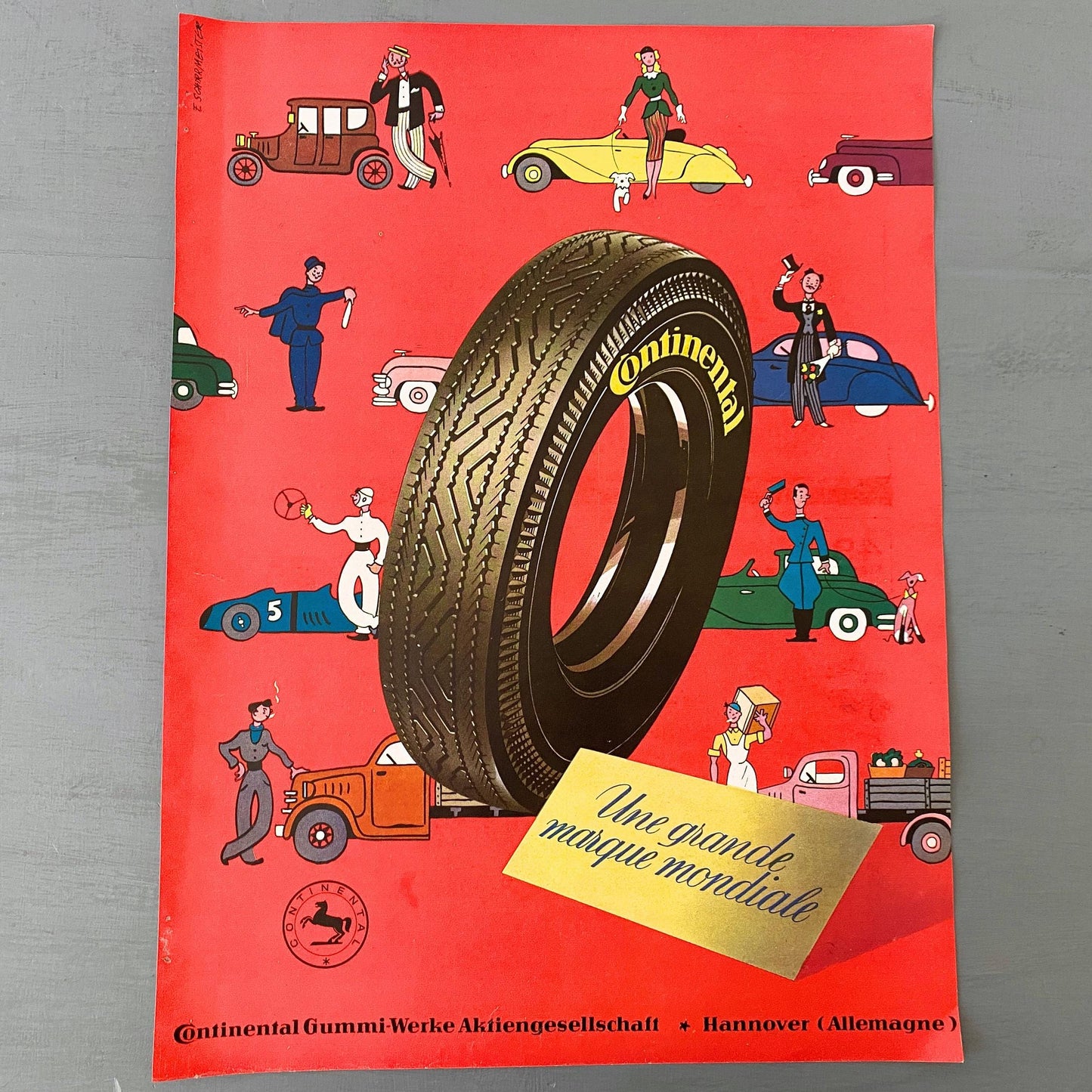 French Vintage Continental Tires Poster: Mid-Century Modern Automotive Art