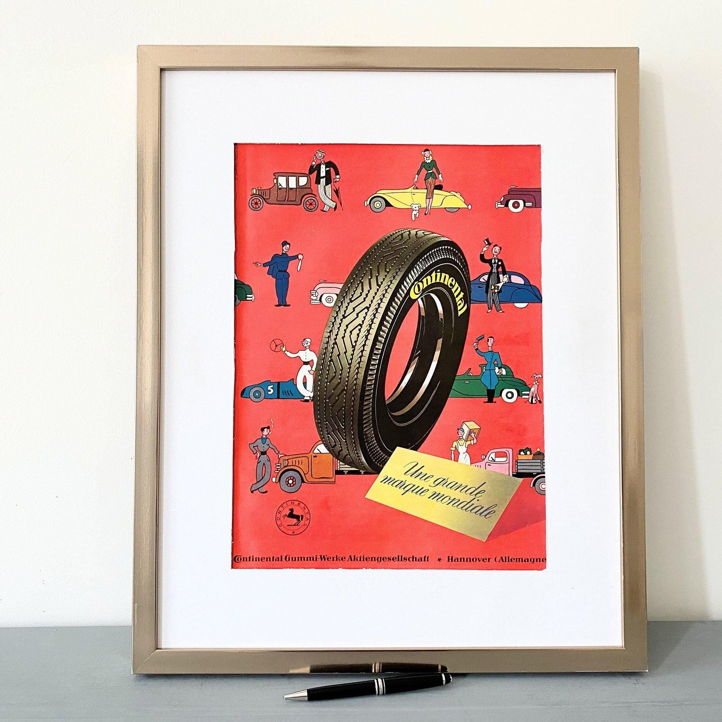 French Vintage Continental Tires Poster: Mid-Century Modern Automotive Art