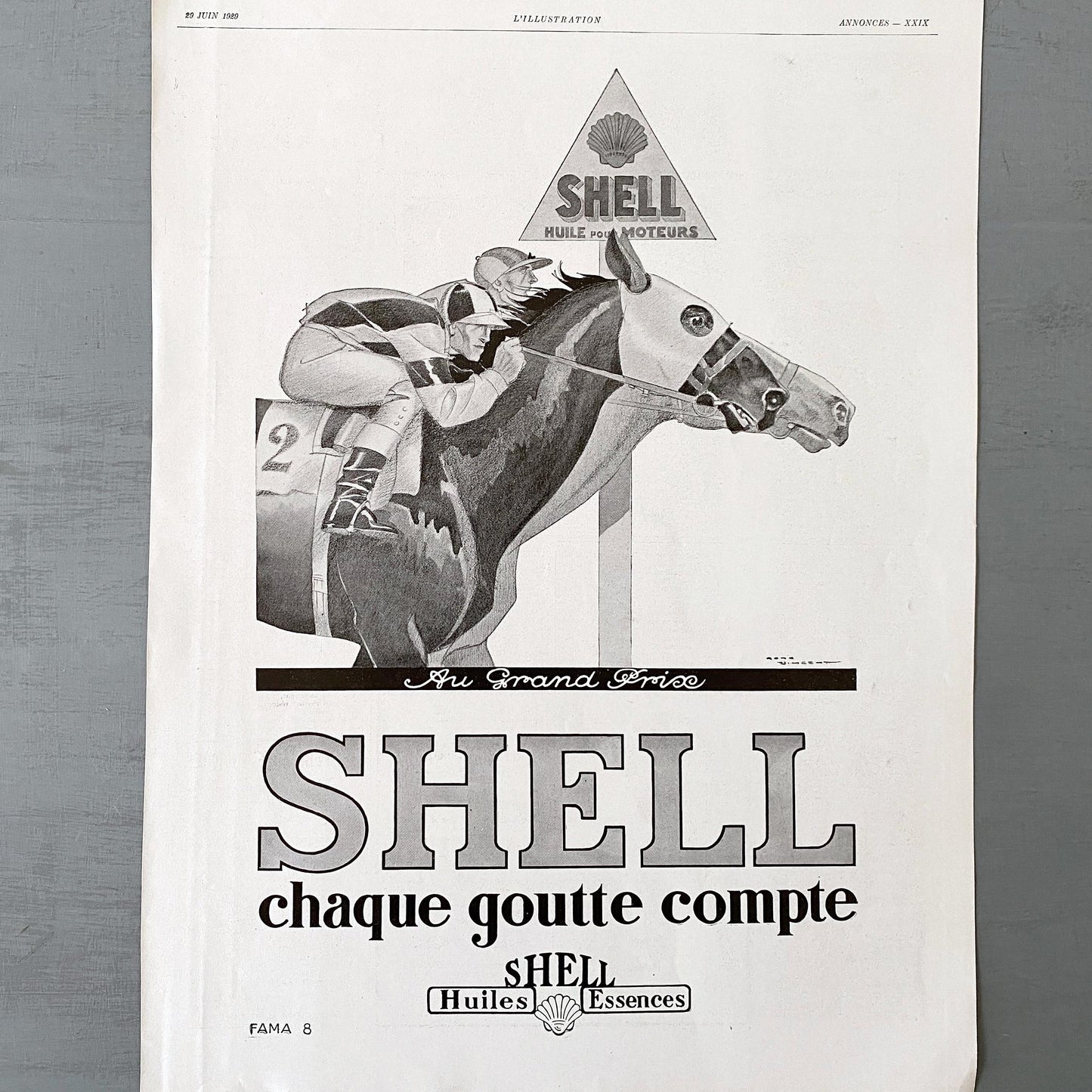 Original Vintage Shell Oil Horse Racing Print: 1930s Magazine Ad by Rene Vincent