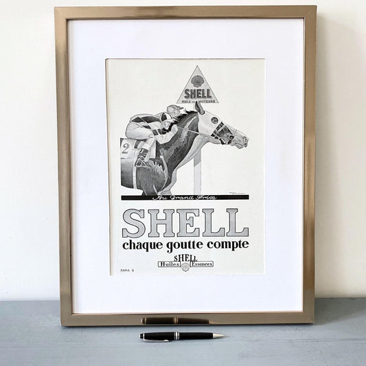Original Vintage Shell Oil Horse Racing Print: 1930s Magazine Ad by Rene Vincent