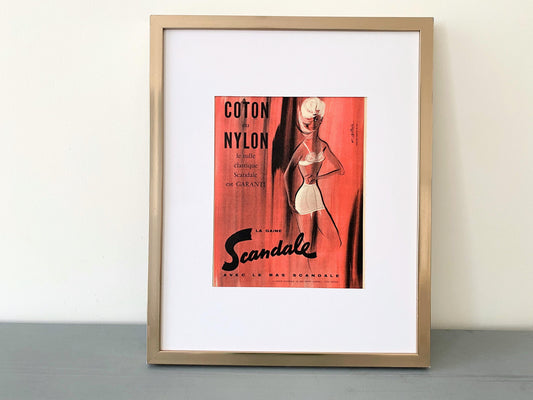 Authentic 1950s Vintage French Scandale Corset Lingerie Ad Poster: Vogue Style Paris Pin up Fashion Print