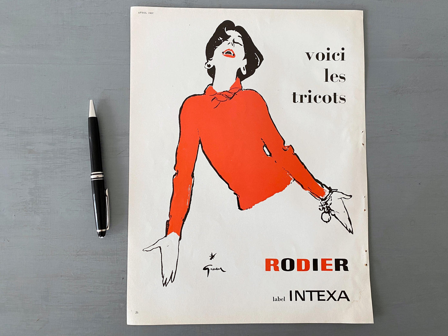Authentic 1950s Vintage French Vogue Print: Rene Gruau Parisian Fashion Illustration