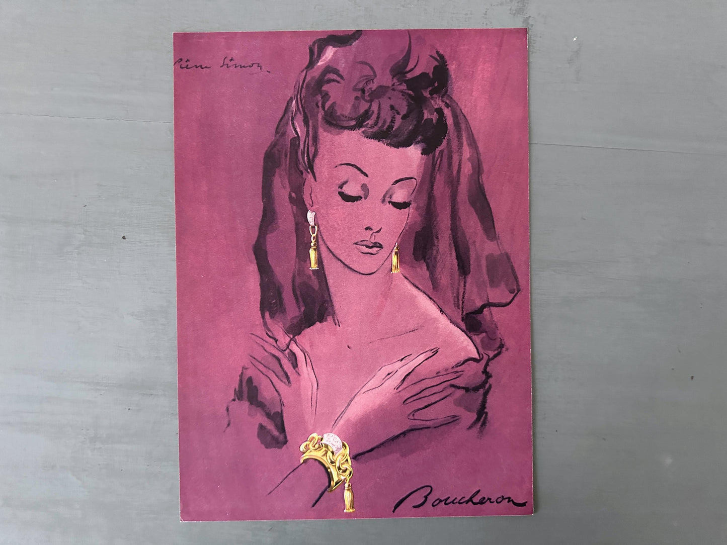 Original 1950s French Vintage Boucheron Ad Poster, High Jewellery Wall Art Print from Rare Magazine