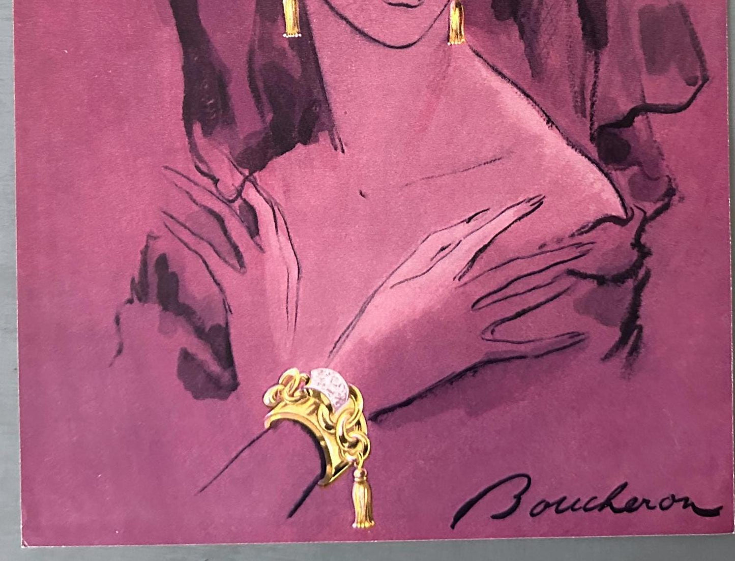 Original 1950s French Vintage Boucheron Ad Poster, High Jewellery Wall Art Print from Rare Magazine