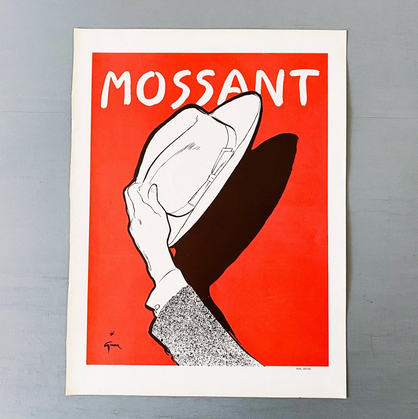 Authentic 1930s Vintage Mossant Hat Ad Poster: French Mid-Century Fashion Print by Rene Gruau