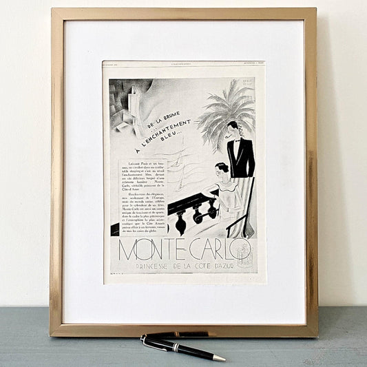 Authentic 1920s Vintage Monte Carlo Travel Poster: Original French Art Deco Glam Room Decor