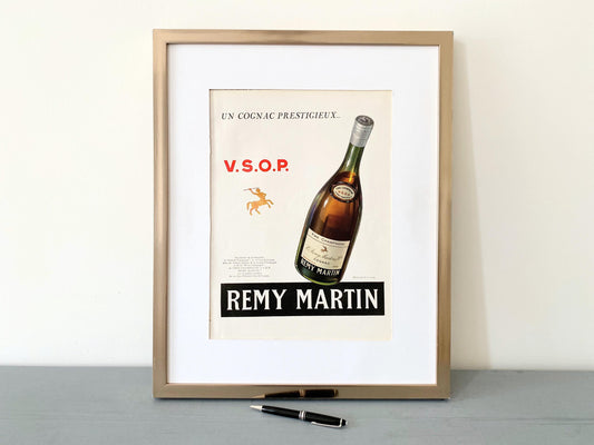 Authentic 1950s Vintage Remy Martin Cognac Print: French Retro Bar Cart Decor