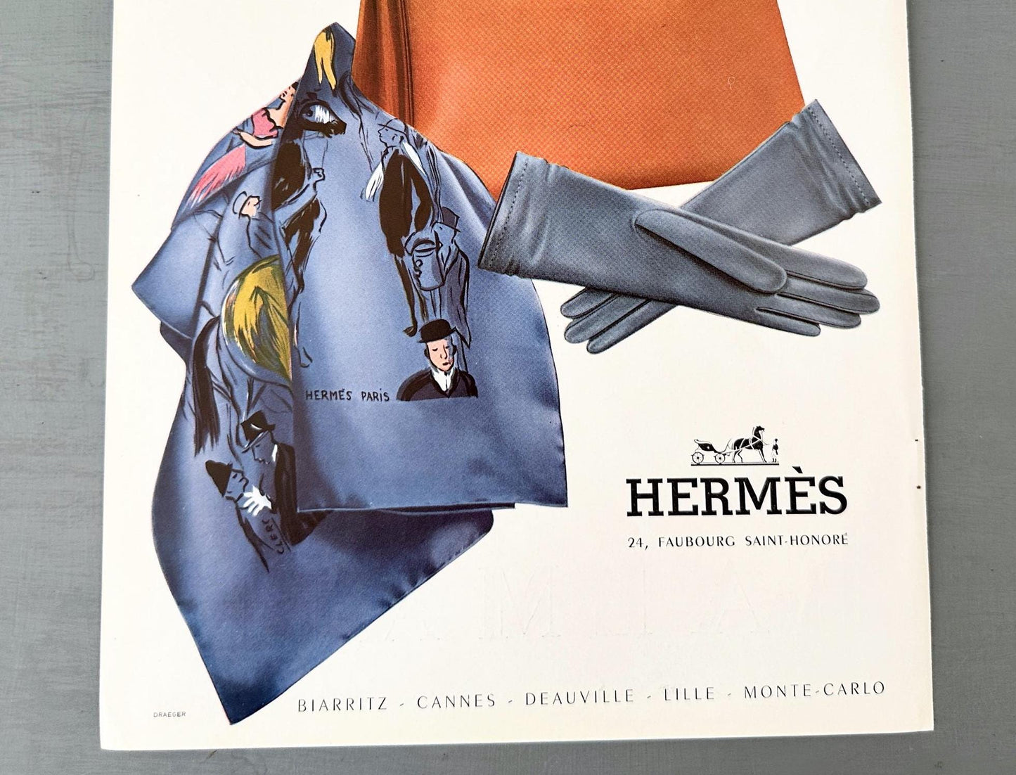 Authentic 1950s French Vintage Hermes Advertisement Poster, Luxury Kelly Bag Fashion Print