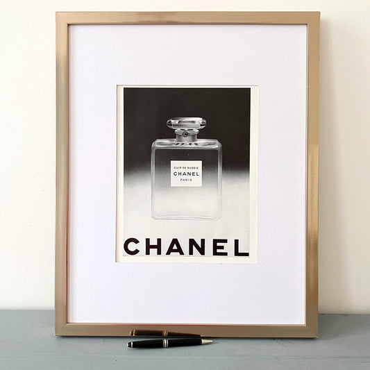Authentic 1950s Vintage Chanel Perfume Bottle Ad Print: Mid Century Modern Minimalist Poster