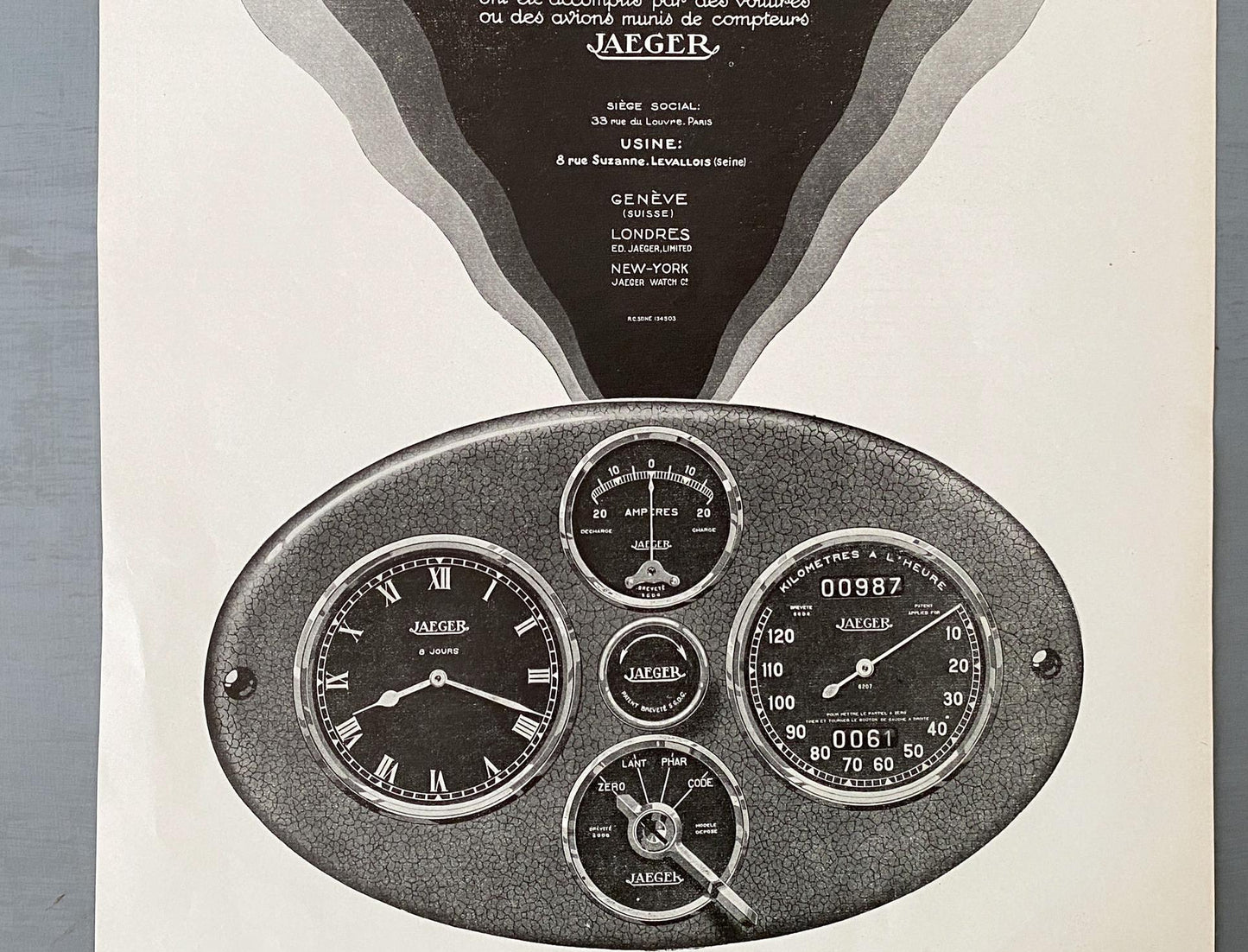 Authentic 1920s Vintage Jaeger Swiss Watches Ad Print: Art Deco Wall Poster