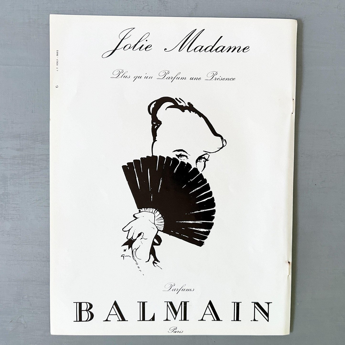 Original 1950s Vintage Balmain Perfume Ad Print: Rene Gruau Mid-Century Modern Illustration