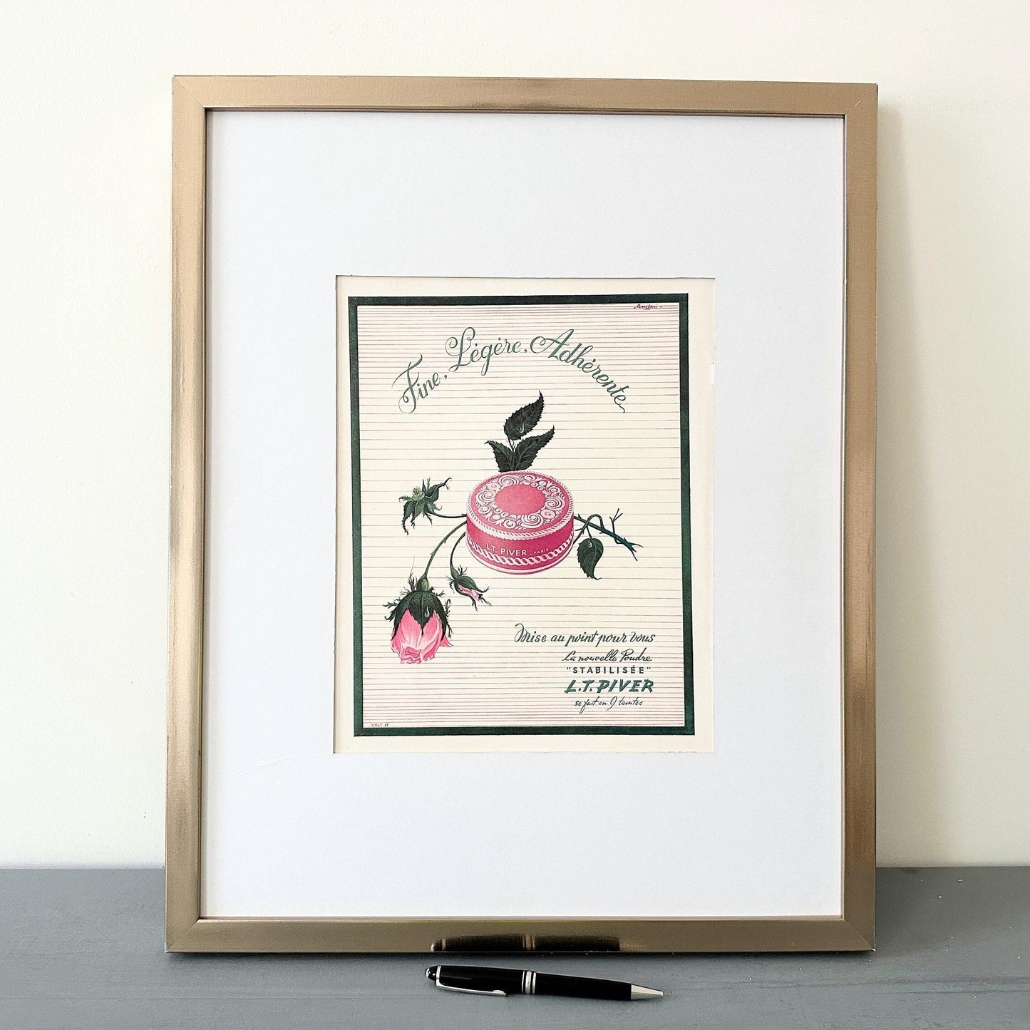 Authentic 1950s Vintage LT Piver Powder Ad Print, French Rustic Rose Floral Poster