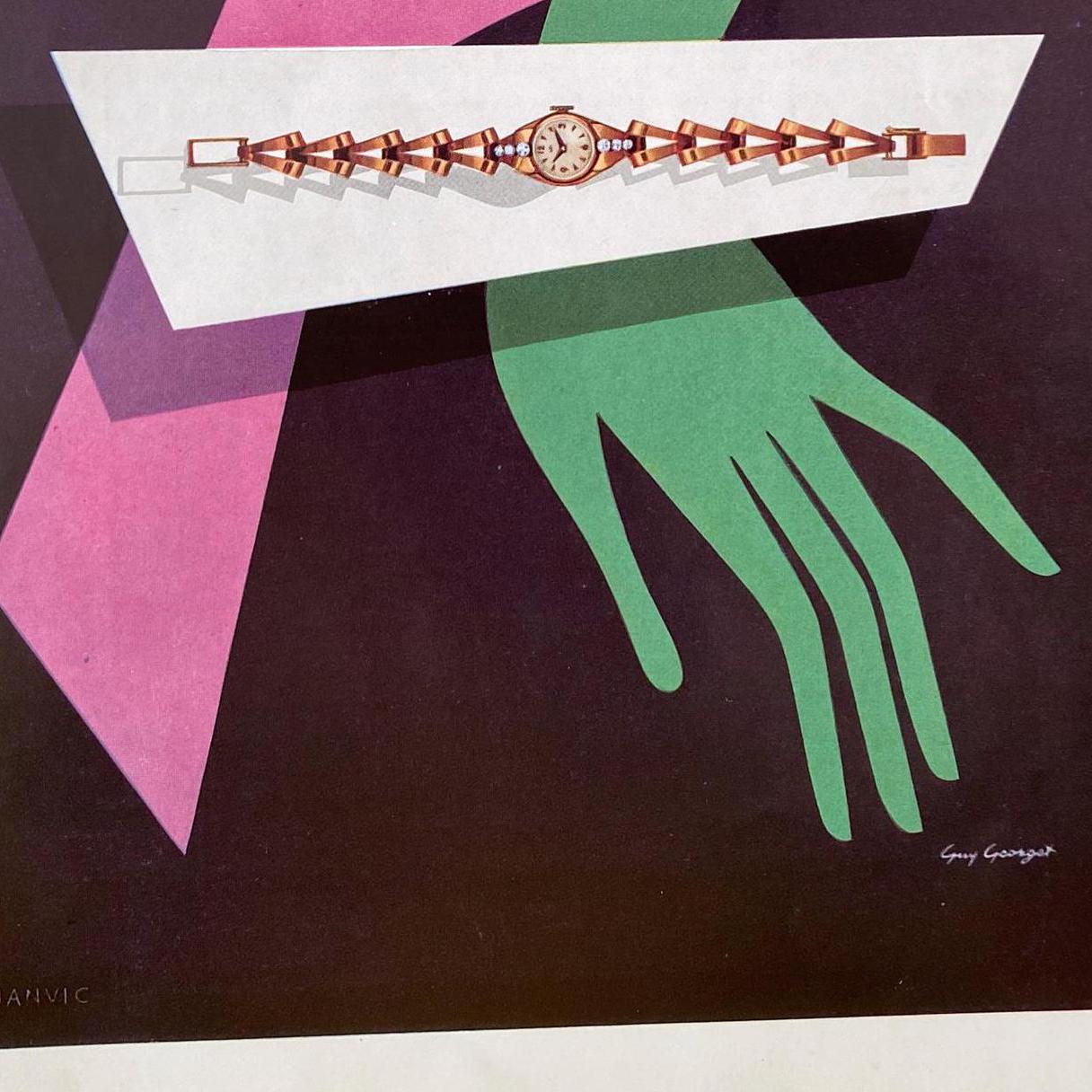 Vintage Lip Watch Ad: Vogue Magazine Print, Mid-Century Modern Wall Art