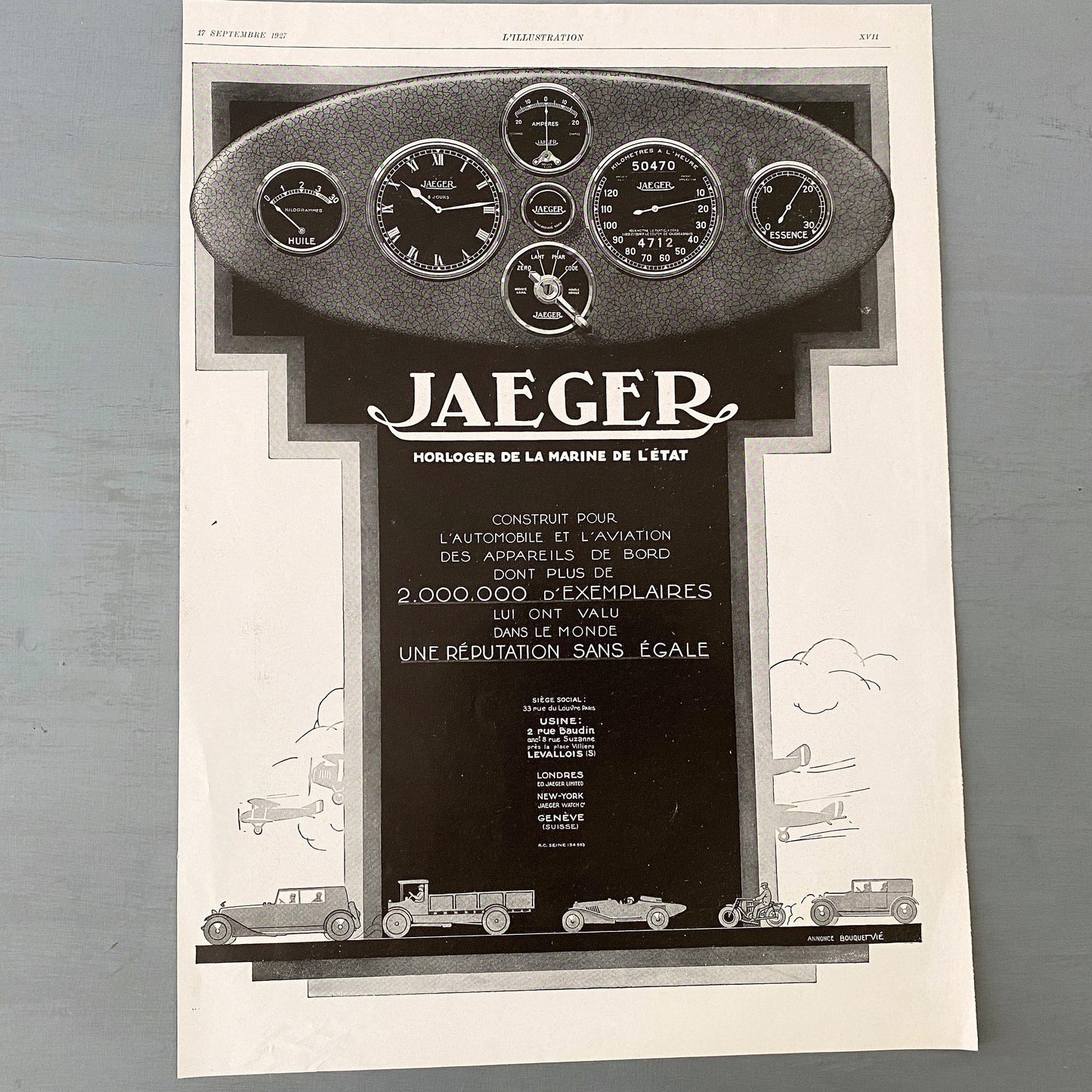 Authentic 1920s Vintage Jaeger Navy Watchmaker Ad Poster: Rare Swiss Watch Print