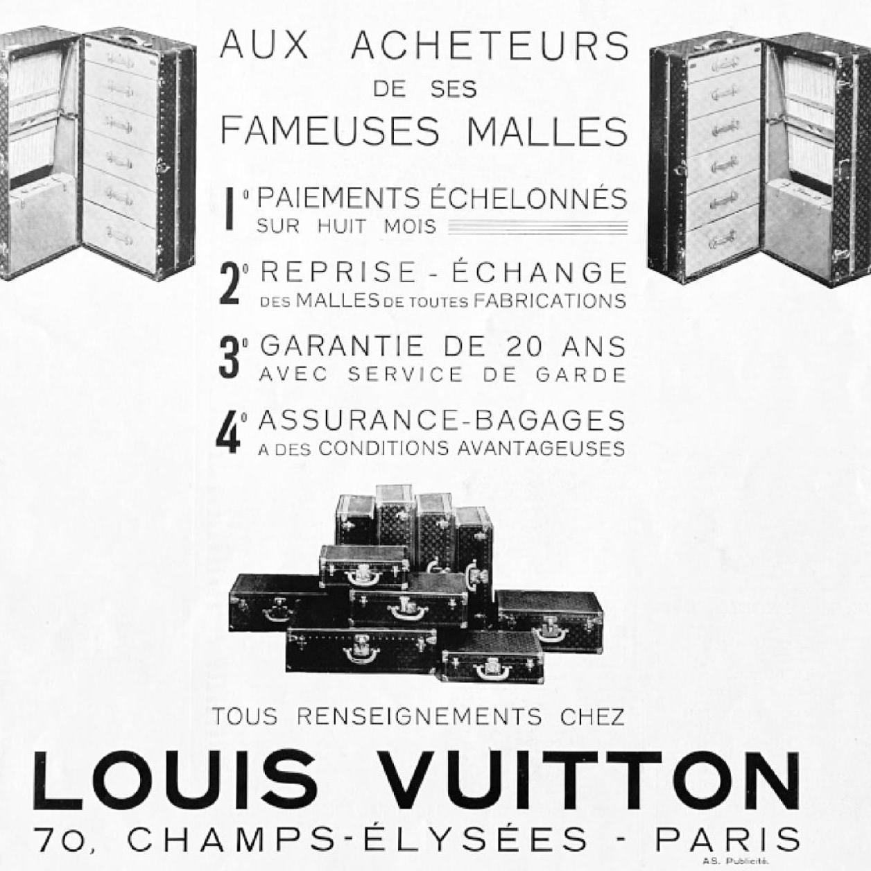 Authentic 1930s French Vintage Louis Vuitton Travel Suitcase Ad Poster, LV Monogram Wall Art Print