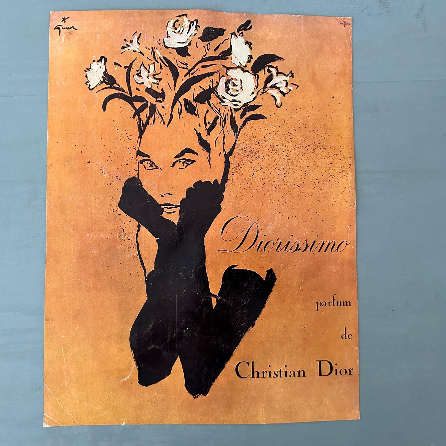 1950s Vintage Dior Perfume Ad Print: Rene Gruau French Vogue Illustration