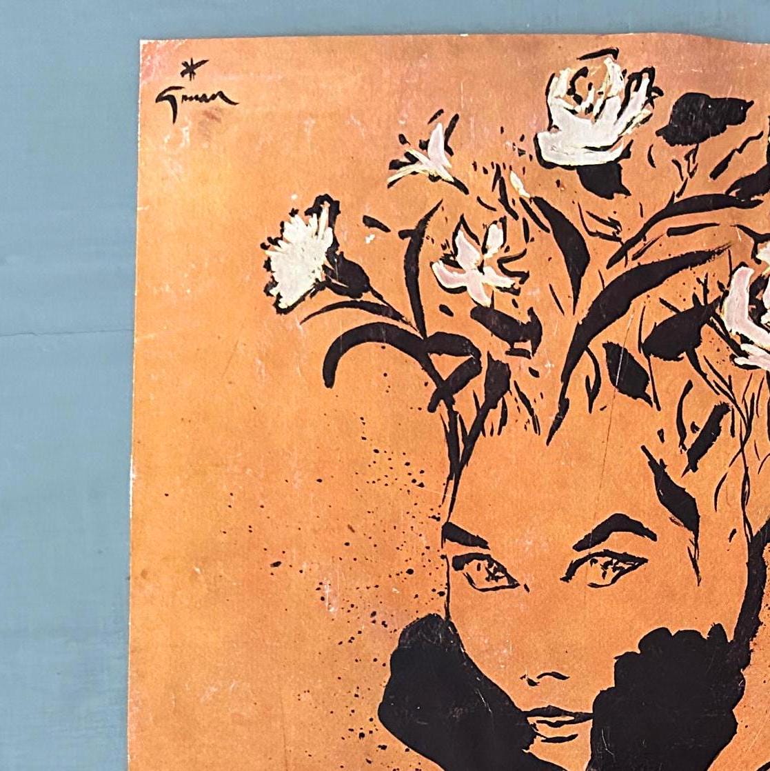 1950s Vintage Dior Perfume Ad Print: Rene Gruau French Vogue Illustration