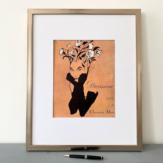 1950s Vintage Dior Perfume Ad Print: Rene Gruau French Vogue Illustration