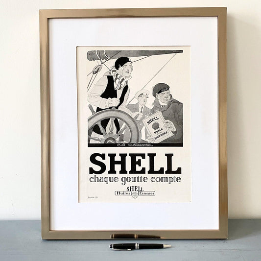 1930s Rare Authentic Shell Oil Poster from Vintage Magazine:  Boat Racing Print, Art Deco Home Decor