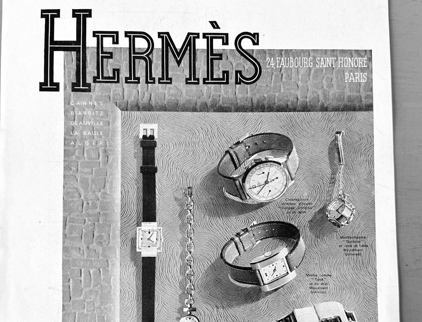 Original 1930s French Vintage Hermes Ad Print: Mid Century Paris Luxury Fashion Wall Art Poster