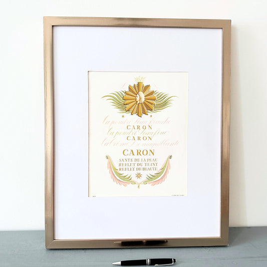 Original 1950s Vintage French Caron Perfume Ad Print: Authentic Mid-Century Modern Glam Wall Decor