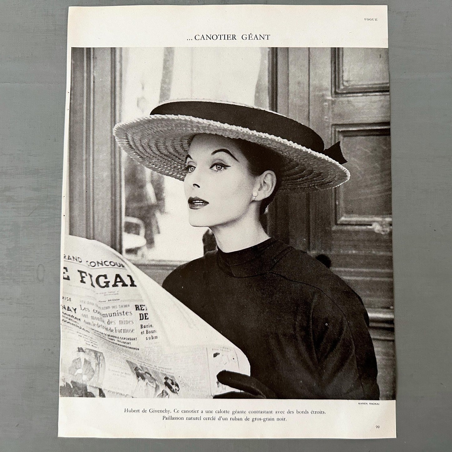 Vintage Vogue Fashion Print: Paris Woman in Givenchy Hat